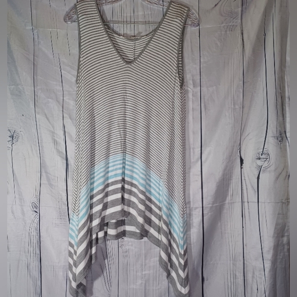Max Studio Striped Sleeveless Top - Gray and Blue - Picture 1 of 11
